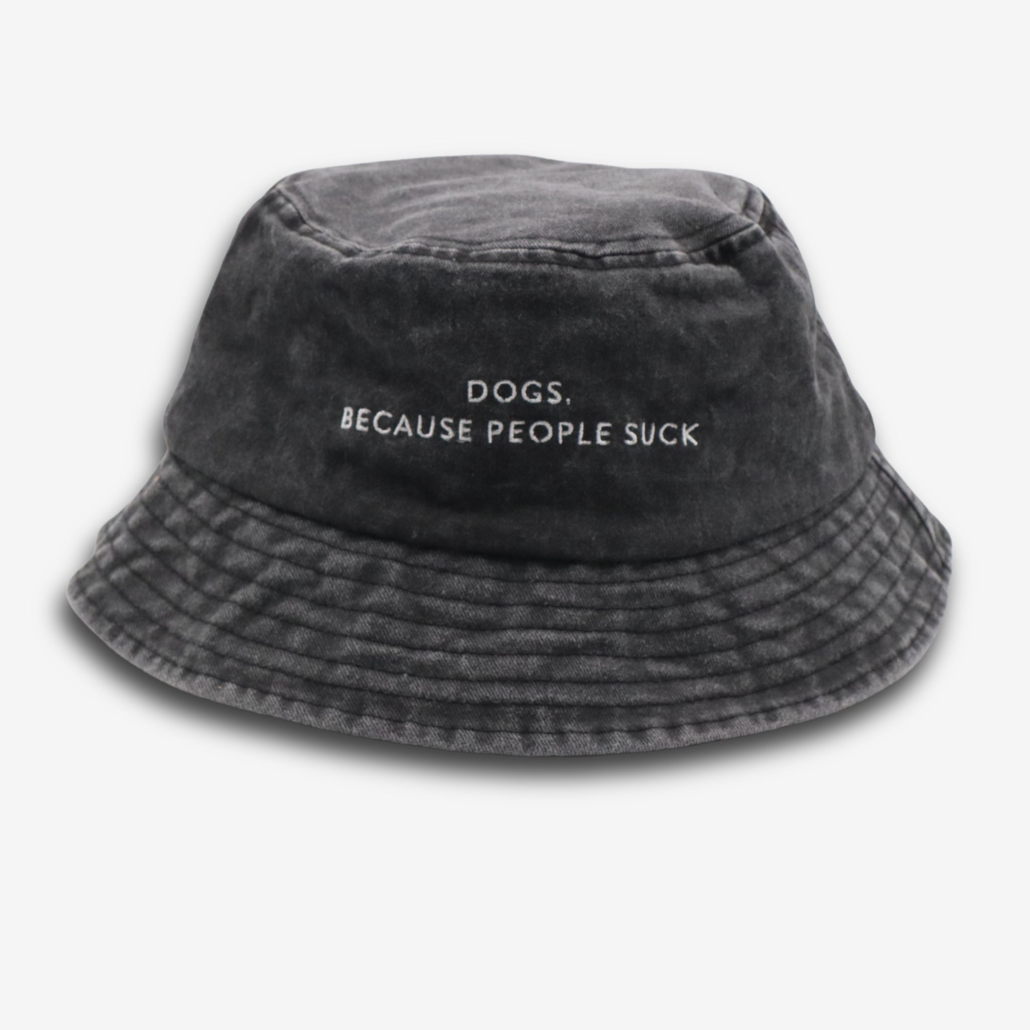 Black Denim Bucket Hat - Dogs. Because People Suck