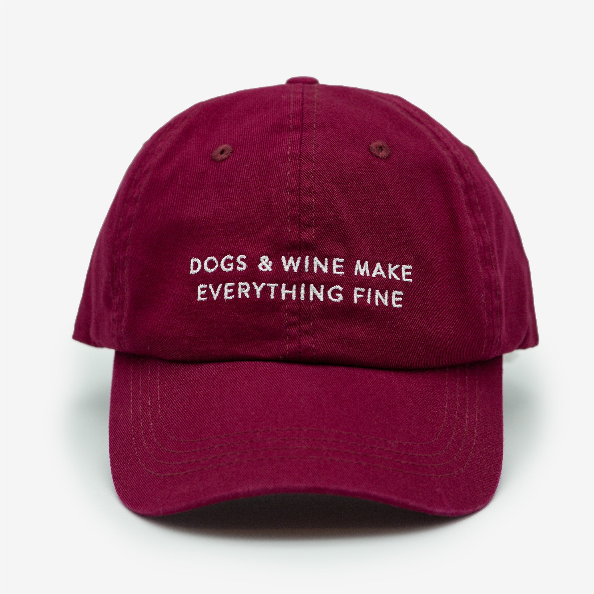 Burgundy Denim Cap - Dogs & Wine Make Everything Fine