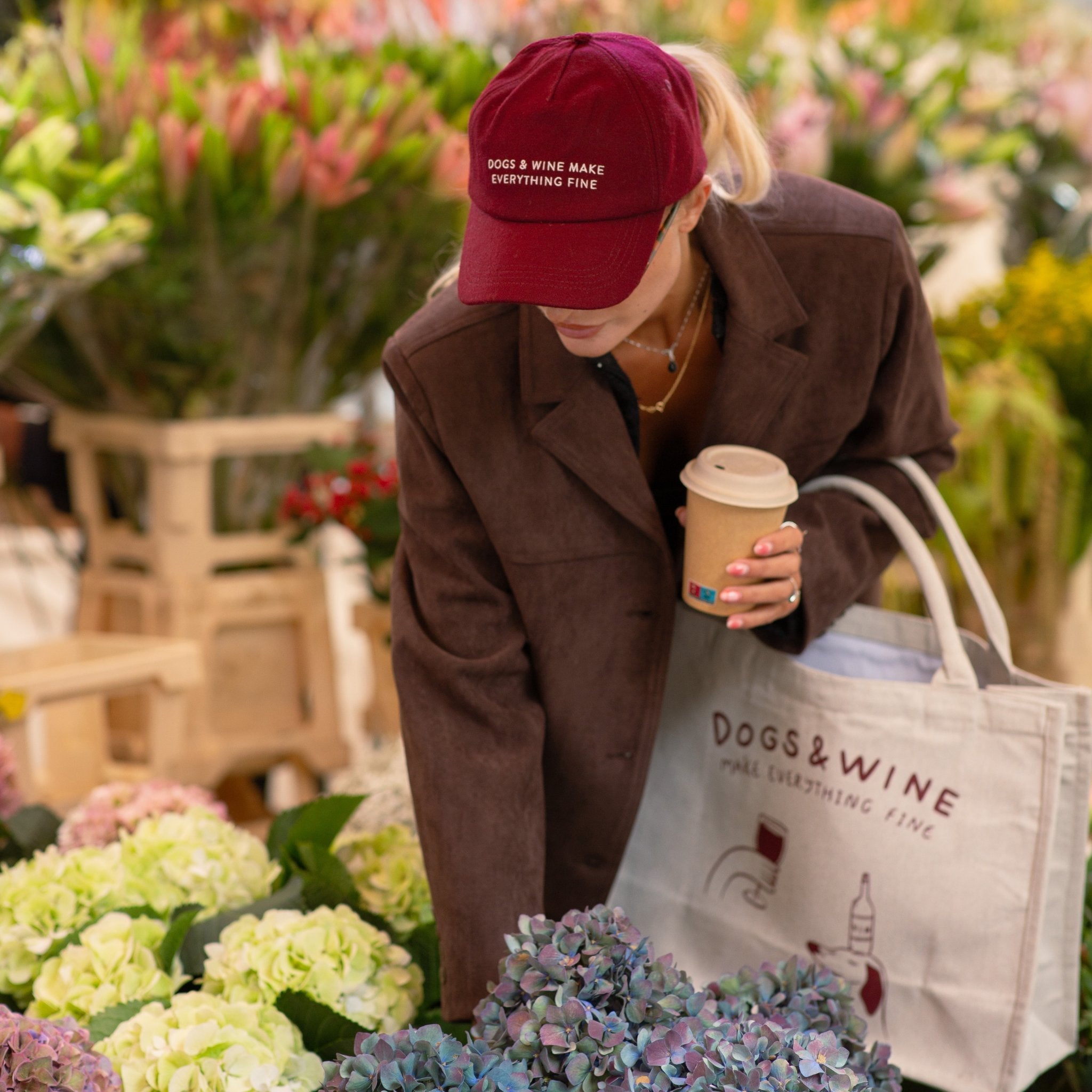 Burgundy Wool Cap - Dogs & Wine Make Everything Fine
