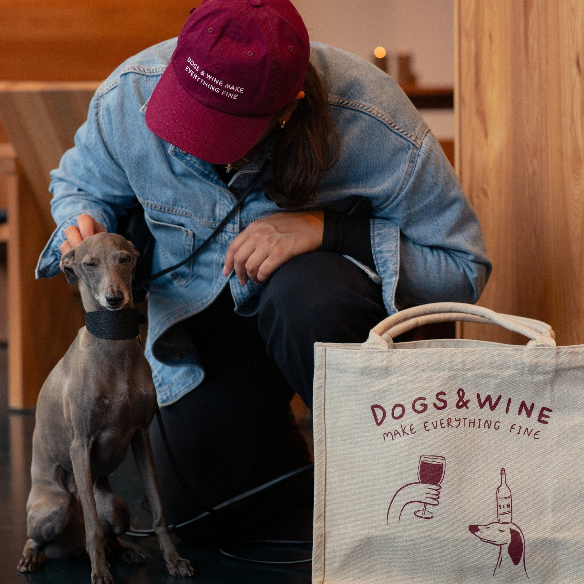 Burgundy Denim Cap - Dogs & Wine Make Everything Fine