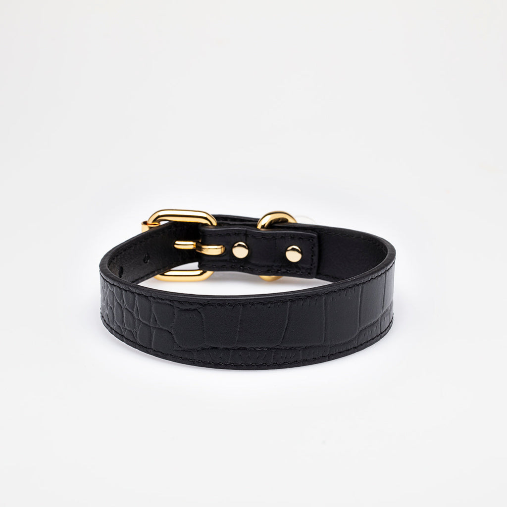 Black Croco Dog Collar Thin