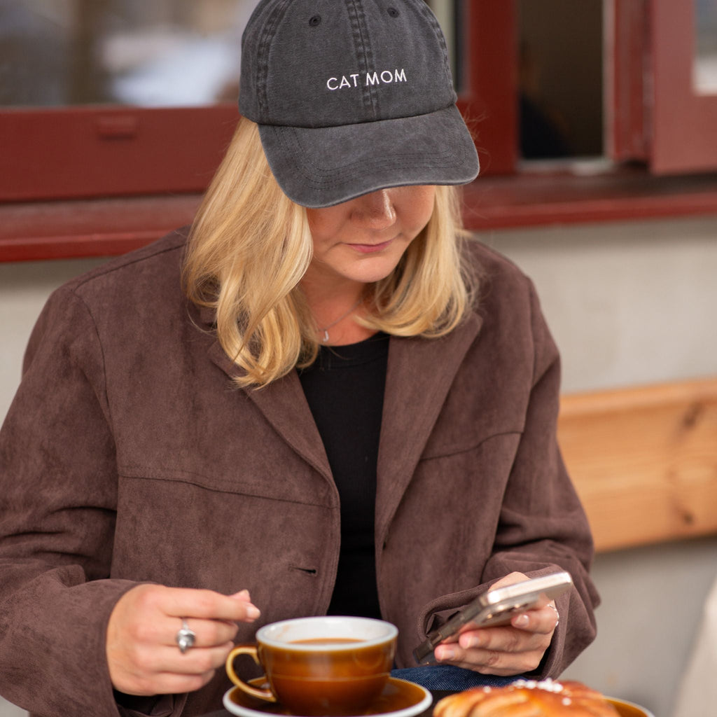 Black Denim Cap - Cat Mom