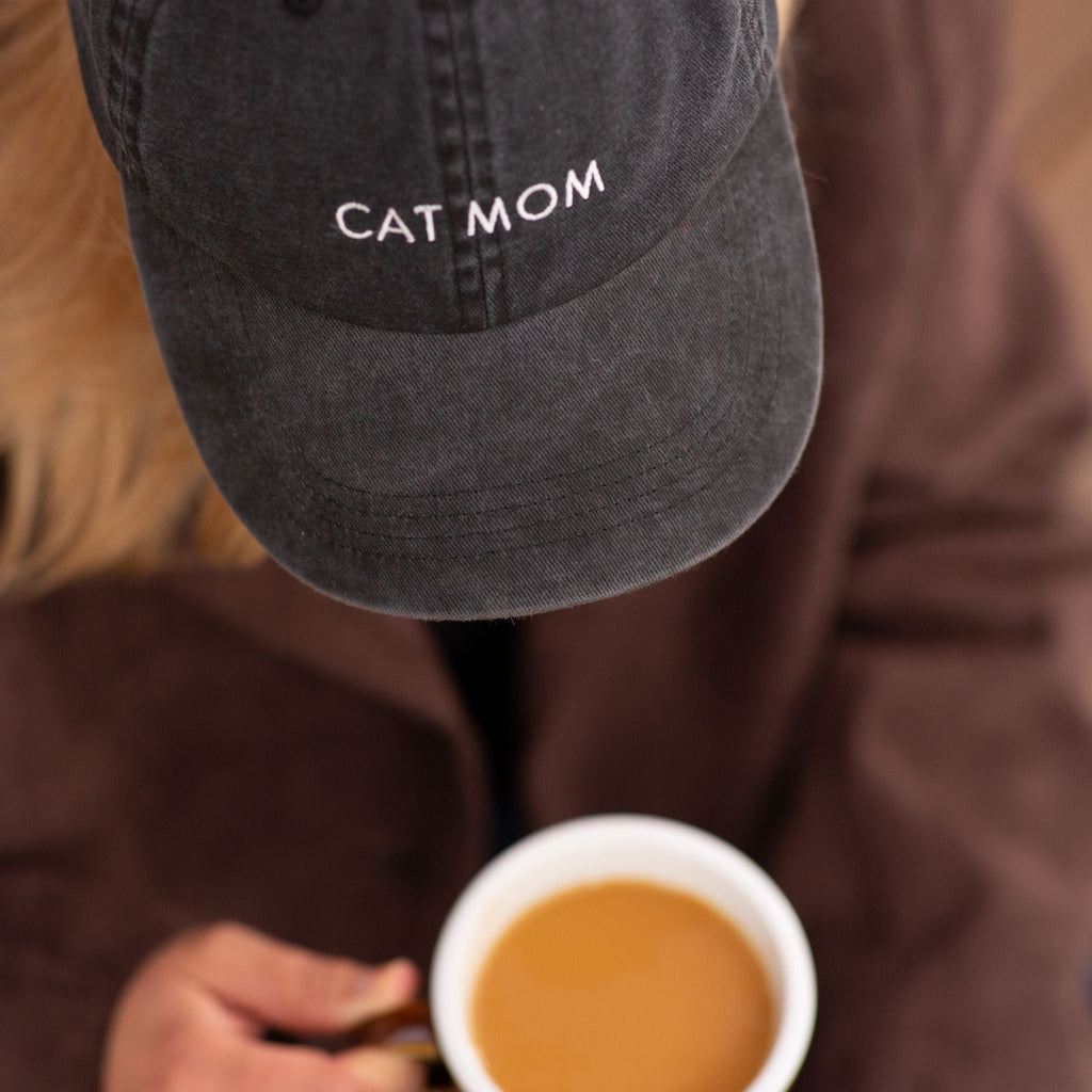 Black Denim Cap - Cat Mom