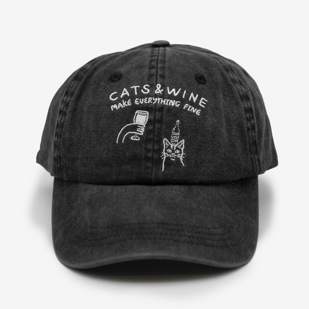 Black Denim Cap - Logo "Cats & Wine Make Everything Fine"