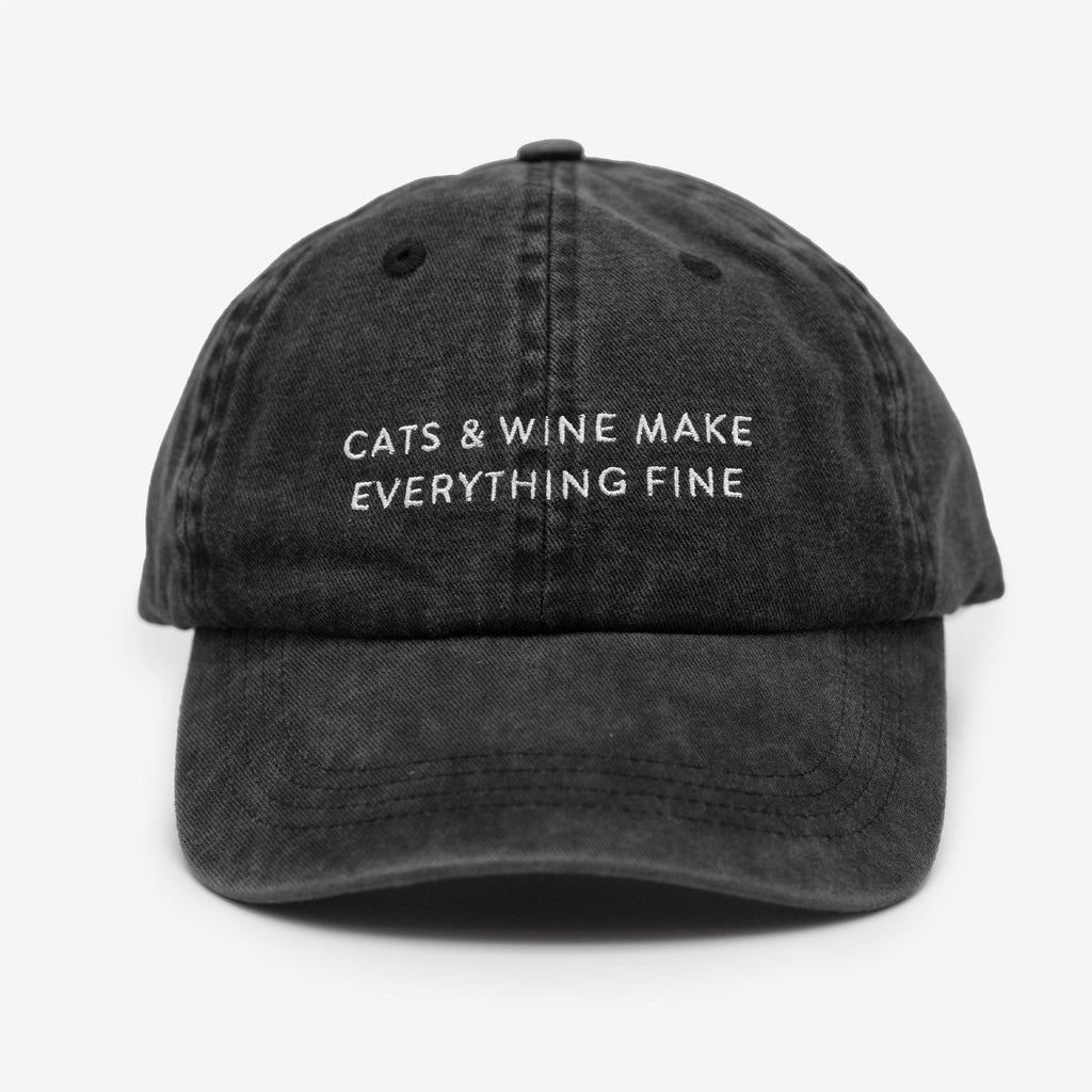 Black Denim Cap - Cats & Wine Make Everything Fine