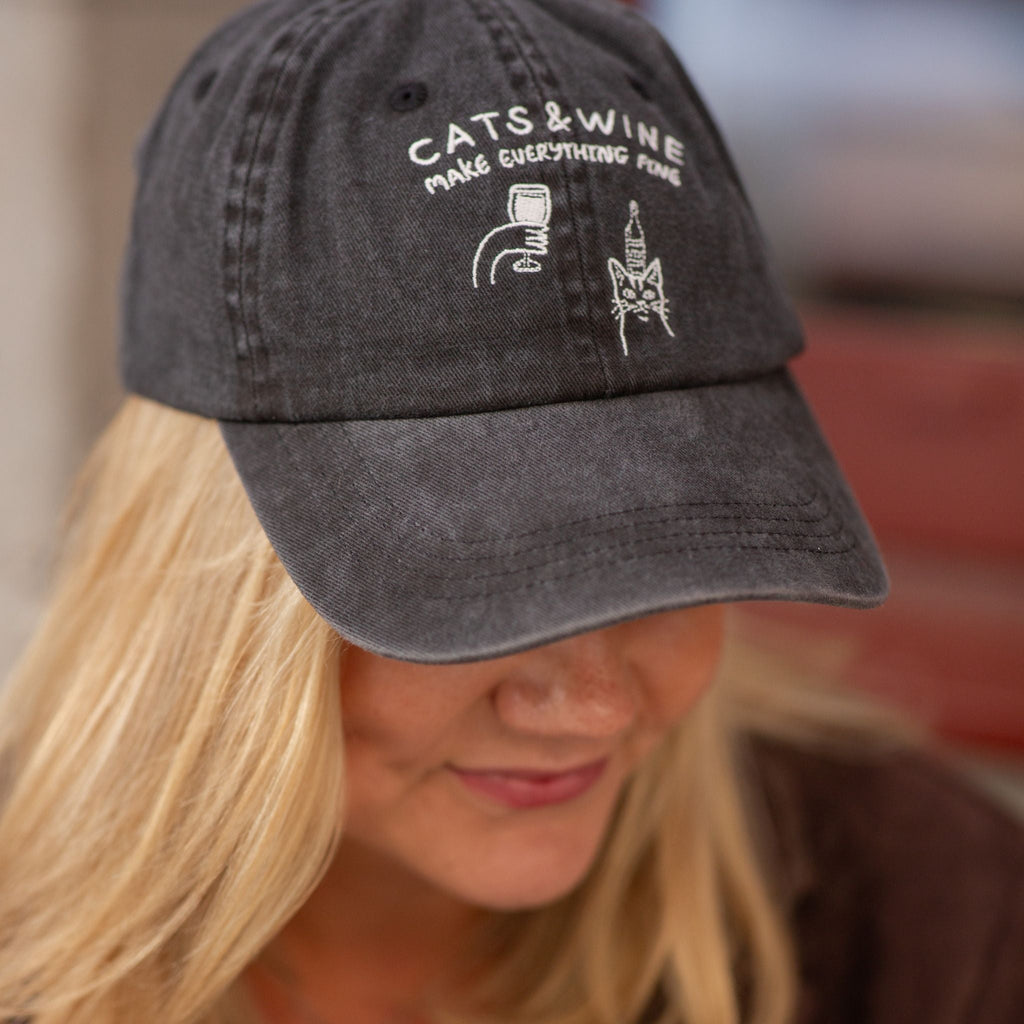 Black Denim Cap - Logo "Cats & Wine Make Everything Fine"
