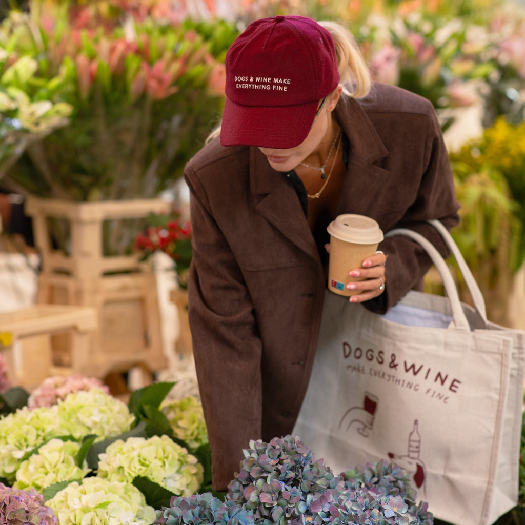 Burgundy Wool Cap - Dogs & Wine Make Everything Fine