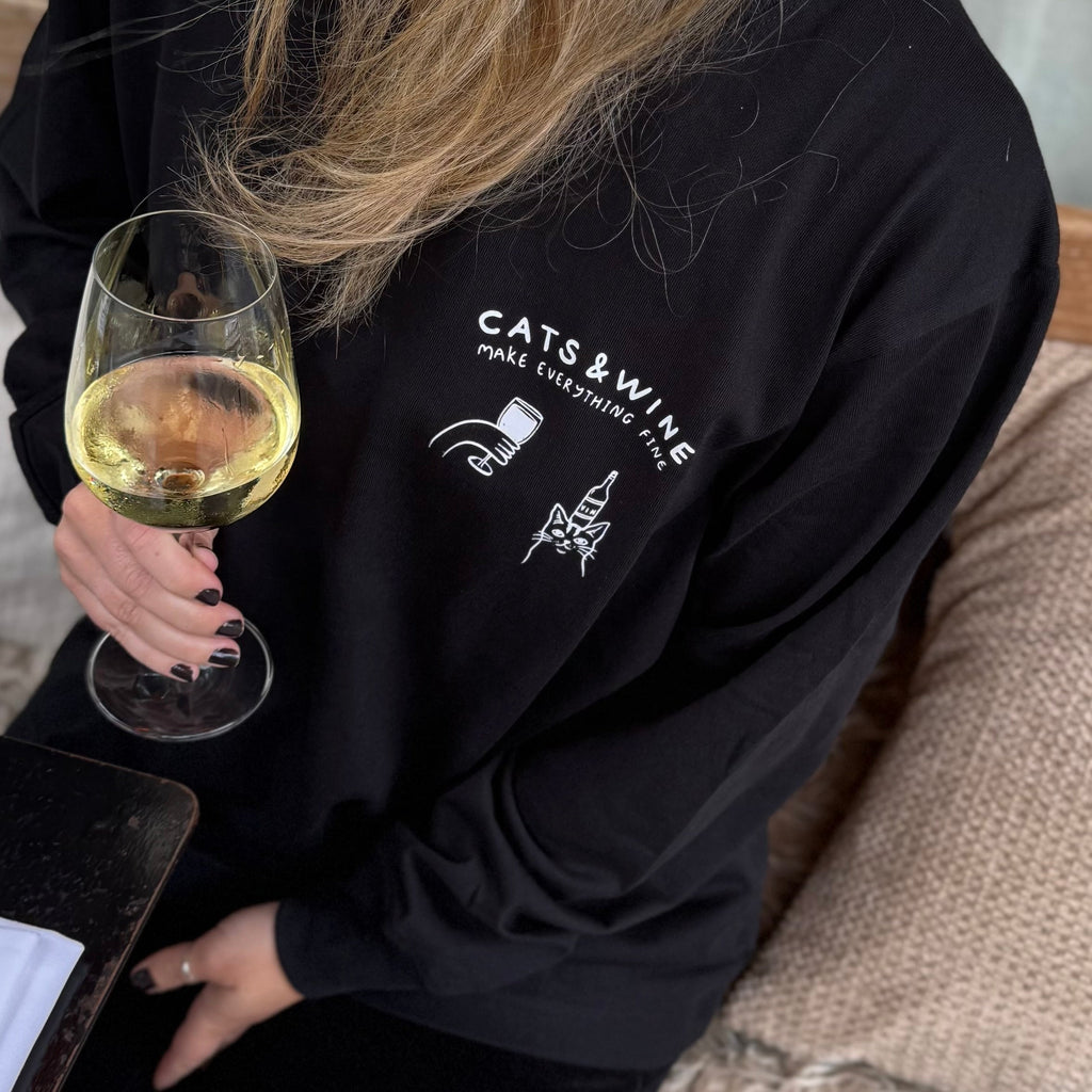 Black Long Sleeve - Cats & Wine Make Everything Fine