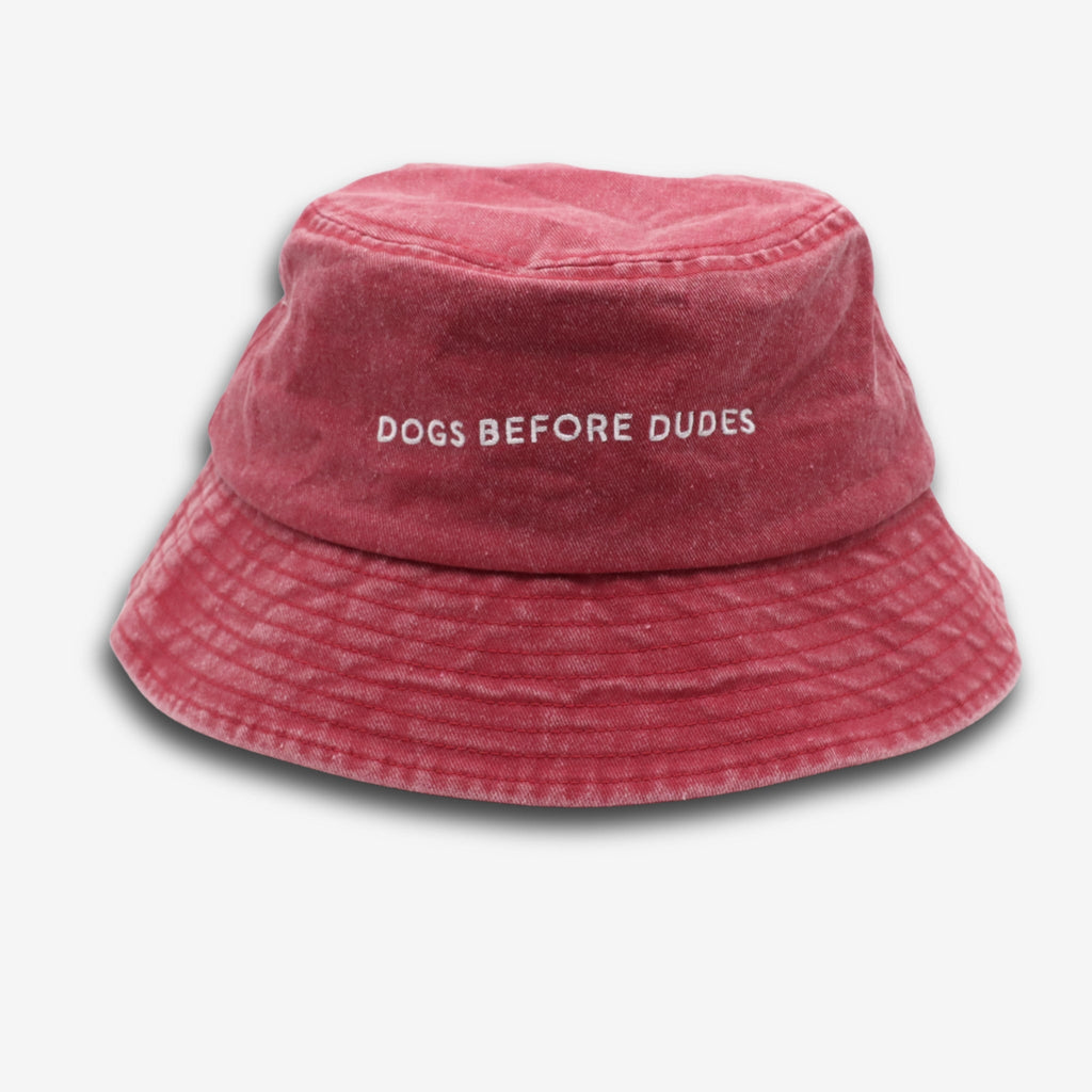 Red Denim Bucket Hat - Dogs Before Dudes