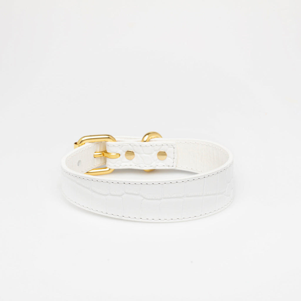 White Croco Dog Collar Thin