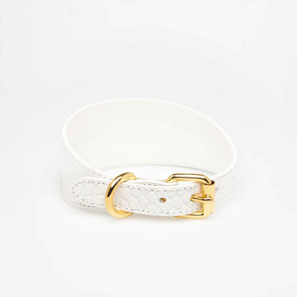White Croco Dog Collar Wide
