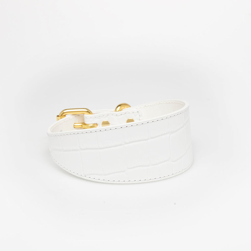 White Croco Dog Collar Wide